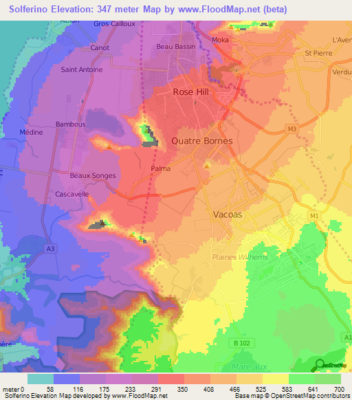Solferino,Mauritius Elevation Map