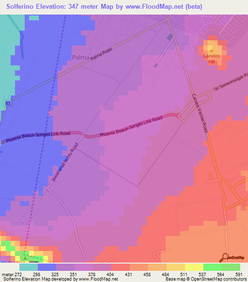 Solferino,Mauritius Elevation Map
