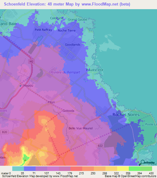 Schoenfeld,Mauritius Elevation Map