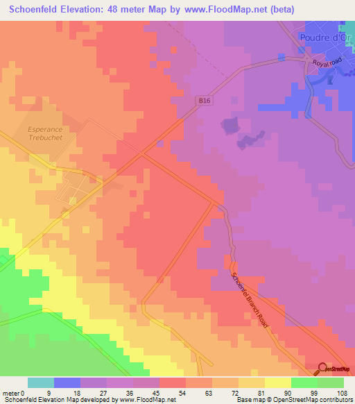 Schoenfeld,Mauritius Elevation Map