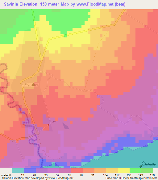 Savinia,Mauritius Elevation Map
