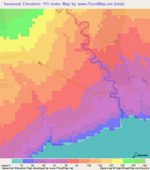 Savannah,Mauritius Elevation Map