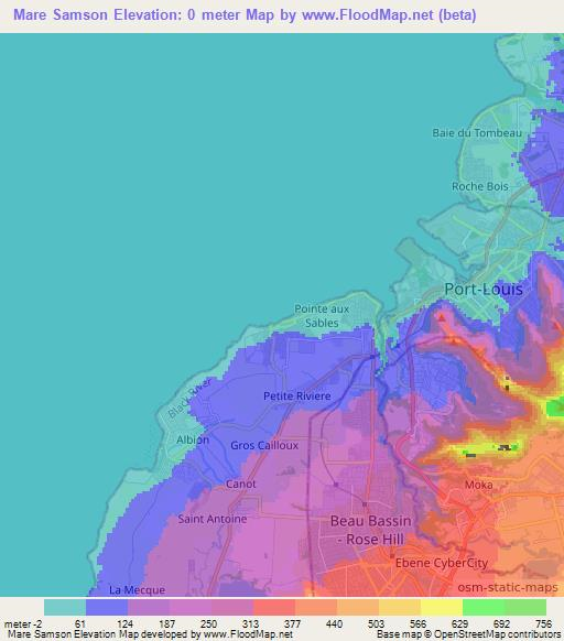 Mare Samson,Mauritius Elevation Map