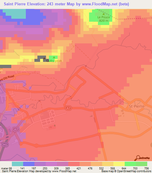 Saint Pierre,Mauritius Elevation Map