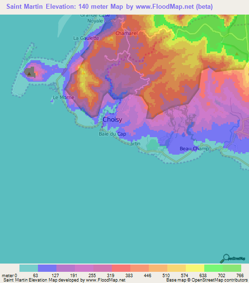 Saint Martin,Mauritius Elevation Map