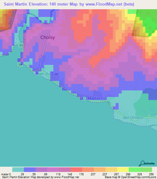 Saint Martin,Mauritius Elevation Map