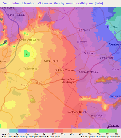 Saint Julien,Mauritius Elevation Map