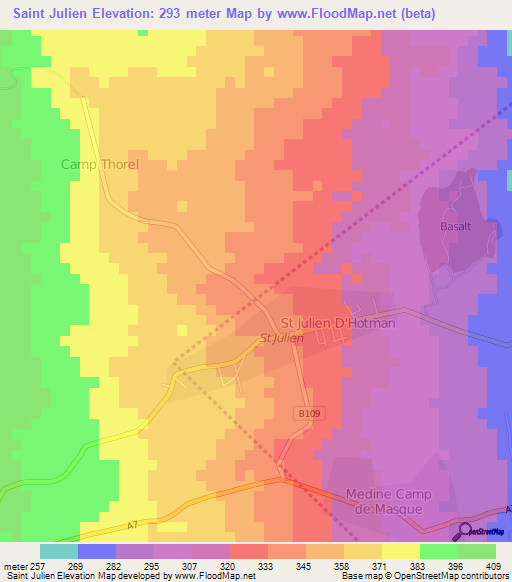 Saint Julien,Mauritius Elevation Map