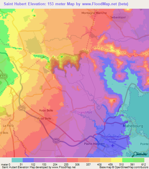 Saint Hubert,Mauritius Elevation Map