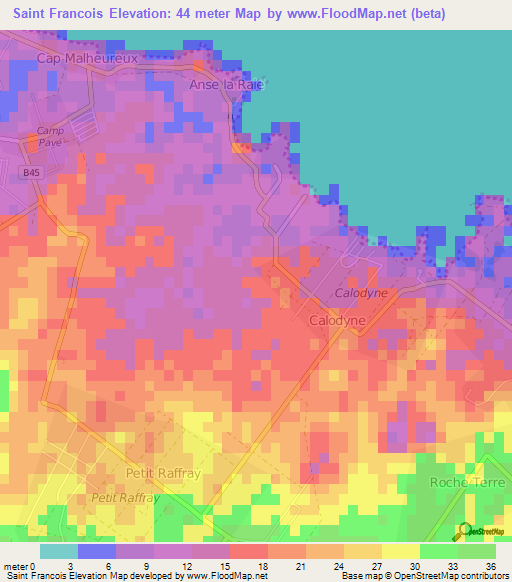 Saint Francois,Mauritius Elevation Map