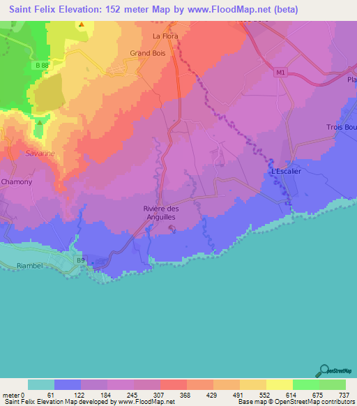 Saint Felix,Mauritius Elevation Map