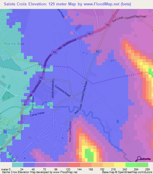 Sainte Croix,Mauritius Elevation Map