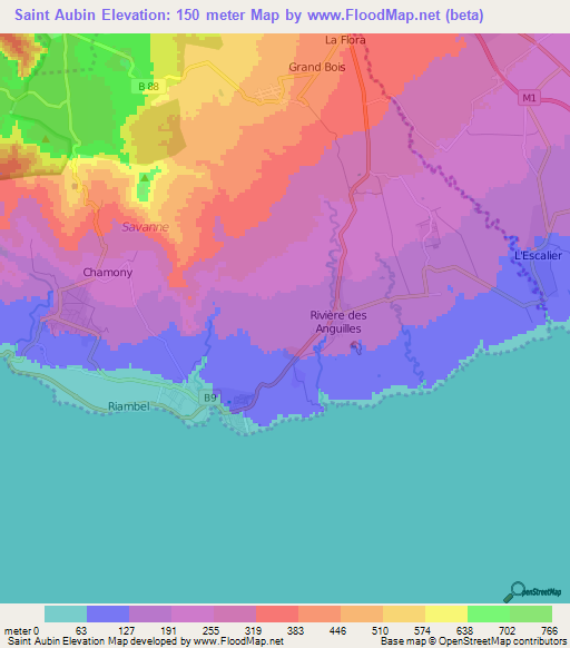 Saint Aubin,Mauritius Elevation Map