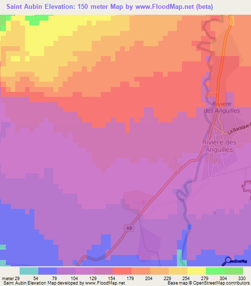 Saint Aubin,Mauritius Elevation Map
