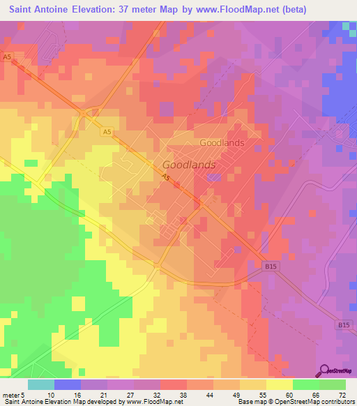 Saint Antoine,Mauritius Elevation Map