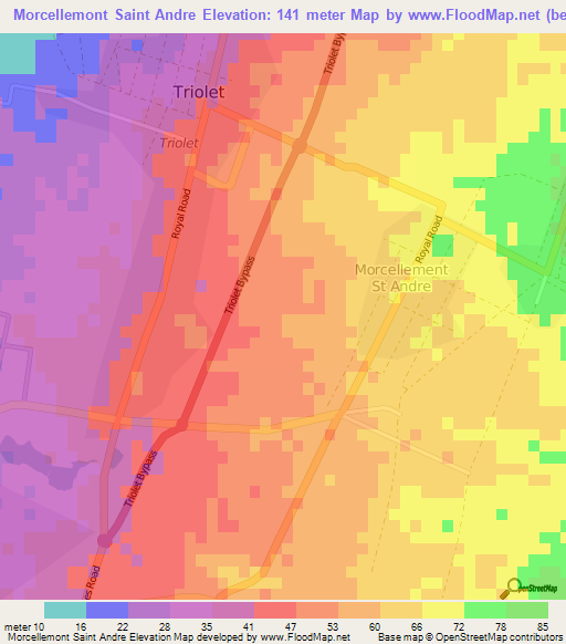 Morcellemont Saint Andre,Mauritius Elevation Map