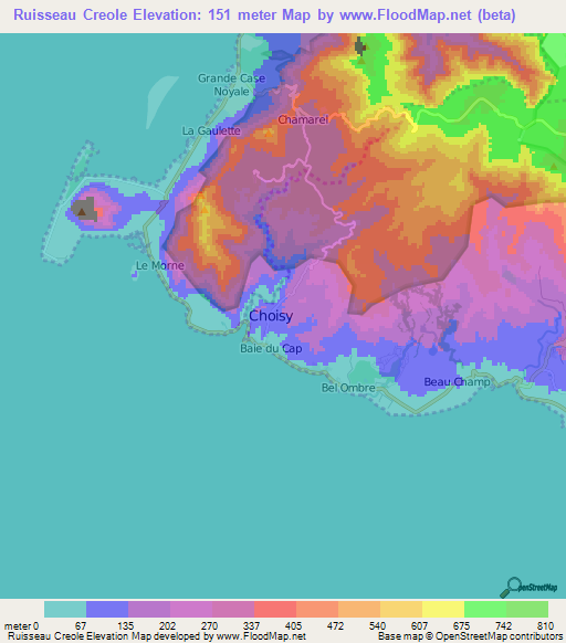Ruisseau Creole,Mauritius Elevation Map