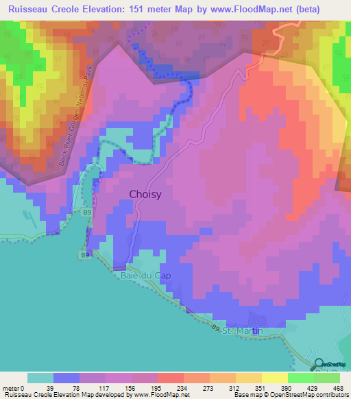 Ruisseau Creole,Mauritius Elevation Map