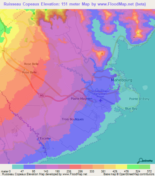 Ruisseau Copeaux,Mauritius Elevation Map