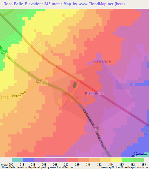 Rose Belle,Mauritius Elevation Map