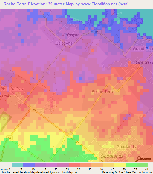 Roche Terre,Mauritius Elevation Map