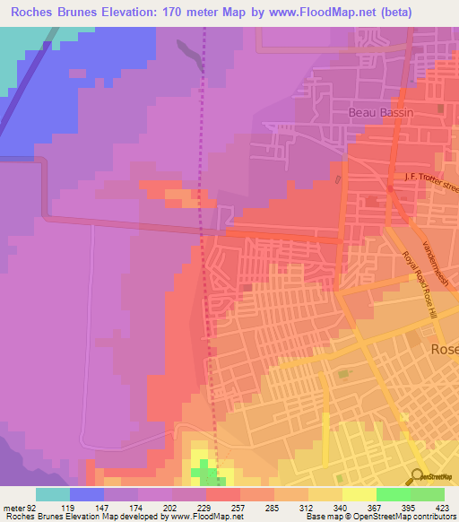Roches Brunes,Mauritius Elevation Map