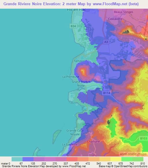 Grande Riviere Noire,Mauritius Elevation Map