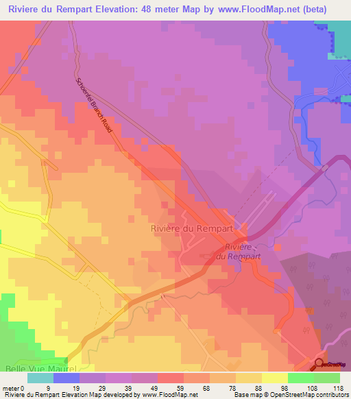 Riviere du Rempart,Mauritius Elevation Map