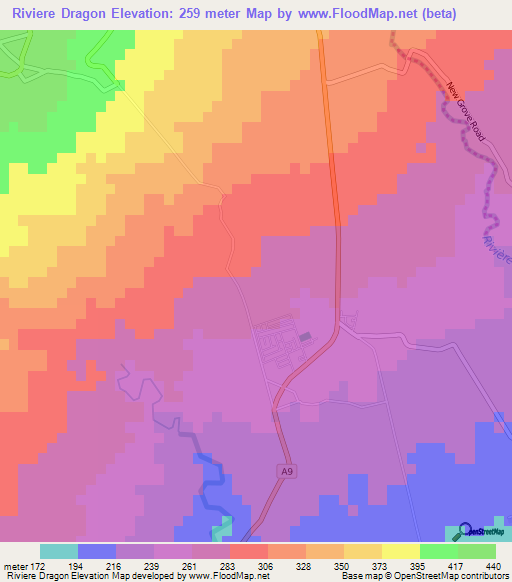 Riviere Dragon,Mauritius Elevation Map