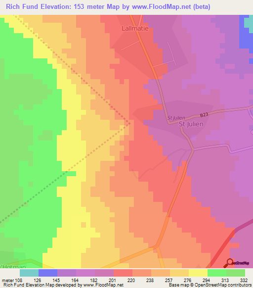 Rich Fund,Mauritius Elevation Map