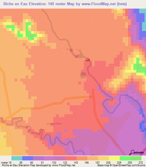 Riche en Eau,Mauritius Elevation Map