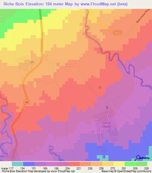 Riche Bois,Mauritius Elevation Map