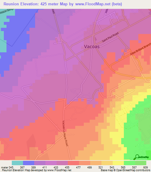 Reunion,Mauritius Elevation Map