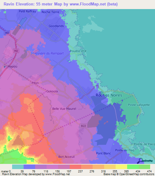 Ravin,Mauritius Elevation Map