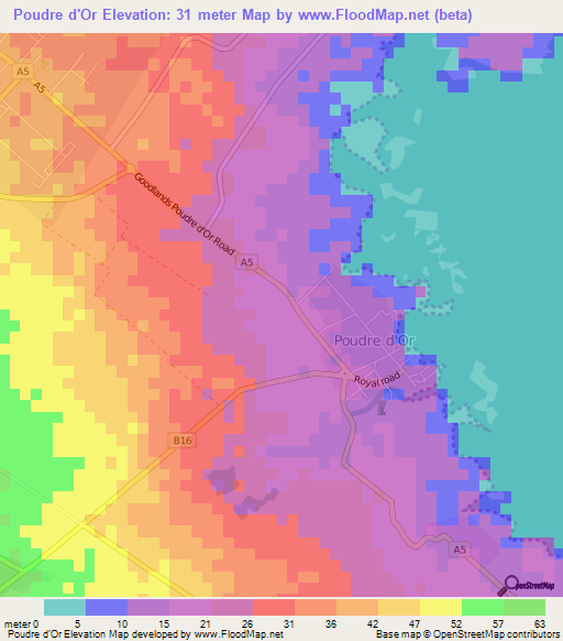 Poudre d'Or,Mauritius Elevation Map