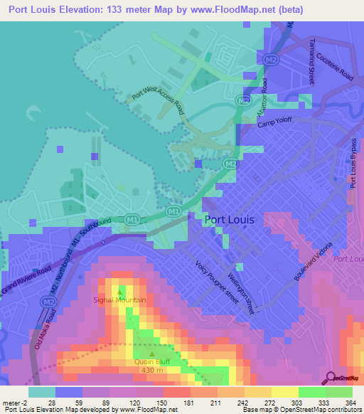 Port Louis,Mauritius Elevation Map
