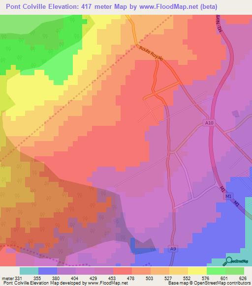 Pont Colville,Mauritius Elevation Map
