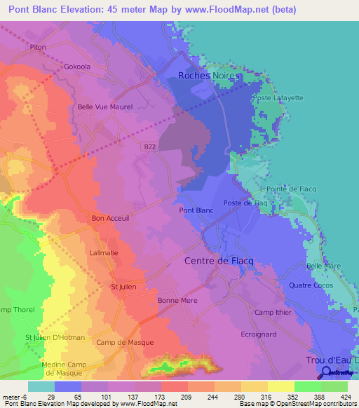 Pont Blanc,Mauritius Elevation Map