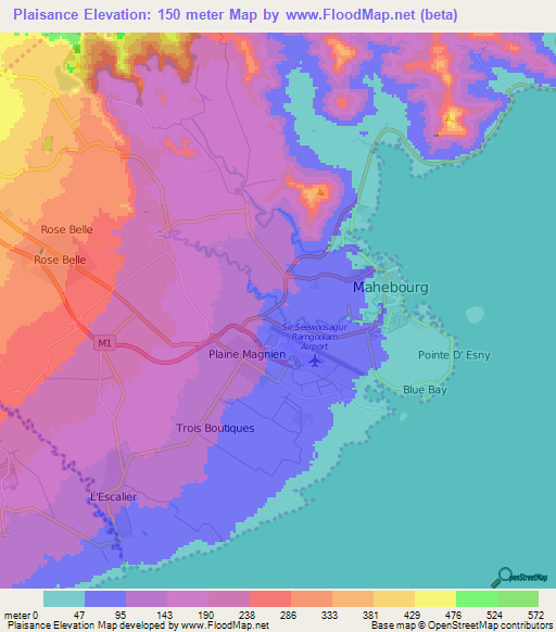 Plaisance,Mauritius Elevation Map