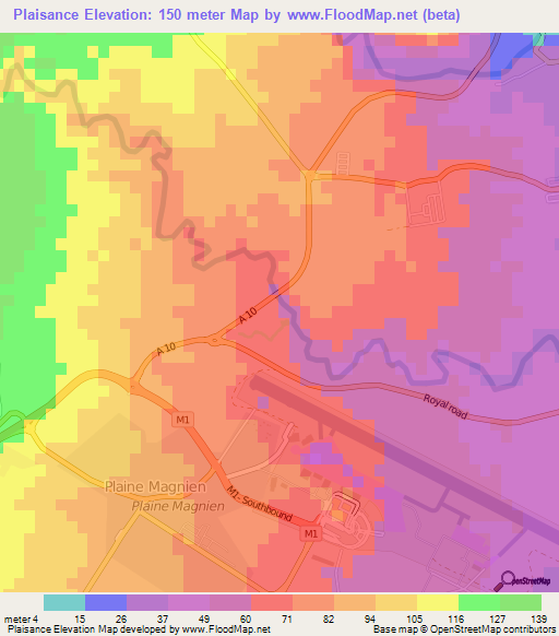 Plaisance,Mauritius Elevation Map