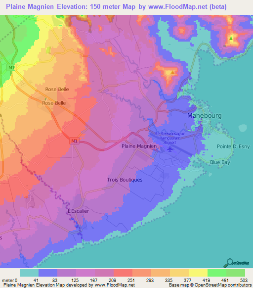 Plaine Magnien,Mauritius Elevation Map