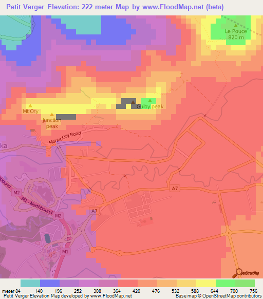 Petit Verger,Mauritius Elevation Map