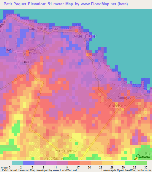Petit Paquet,Mauritius Elevation Map