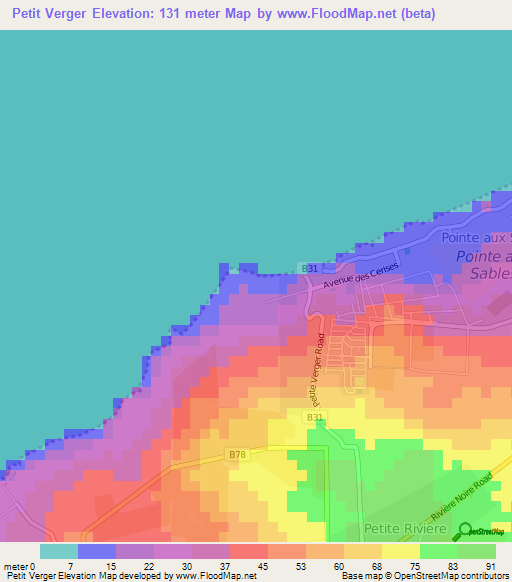 Petit Verger,Mauritius Elevation Map
