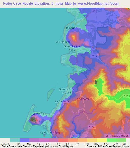 Petite Case Noyale,Mauritius Elevation Map