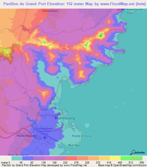 Pavillon du Grand Port,Mauritius Elevation Map