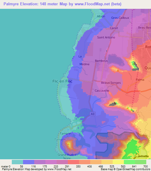 Palmyre,Mauritius Elevation Map