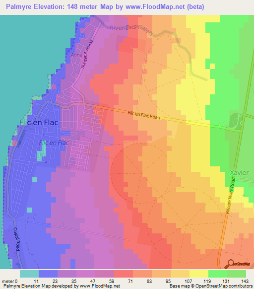 Palmyre,Mauritius Elevation Map