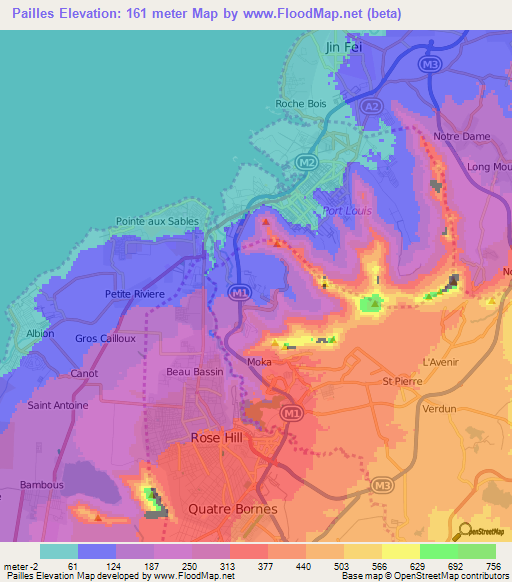 Pailles,Mauritius Elevation Map