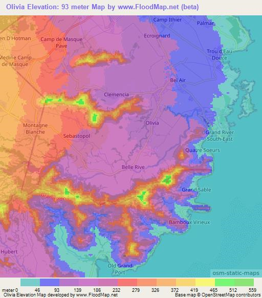 Olivia,Mauritius Elevation Map
